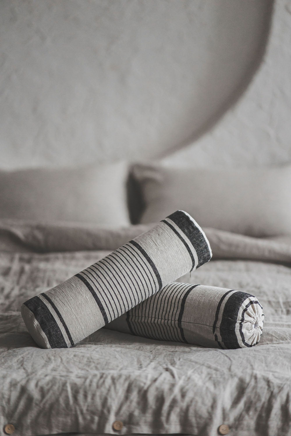 French style linen bolster pillow cover with black stripes