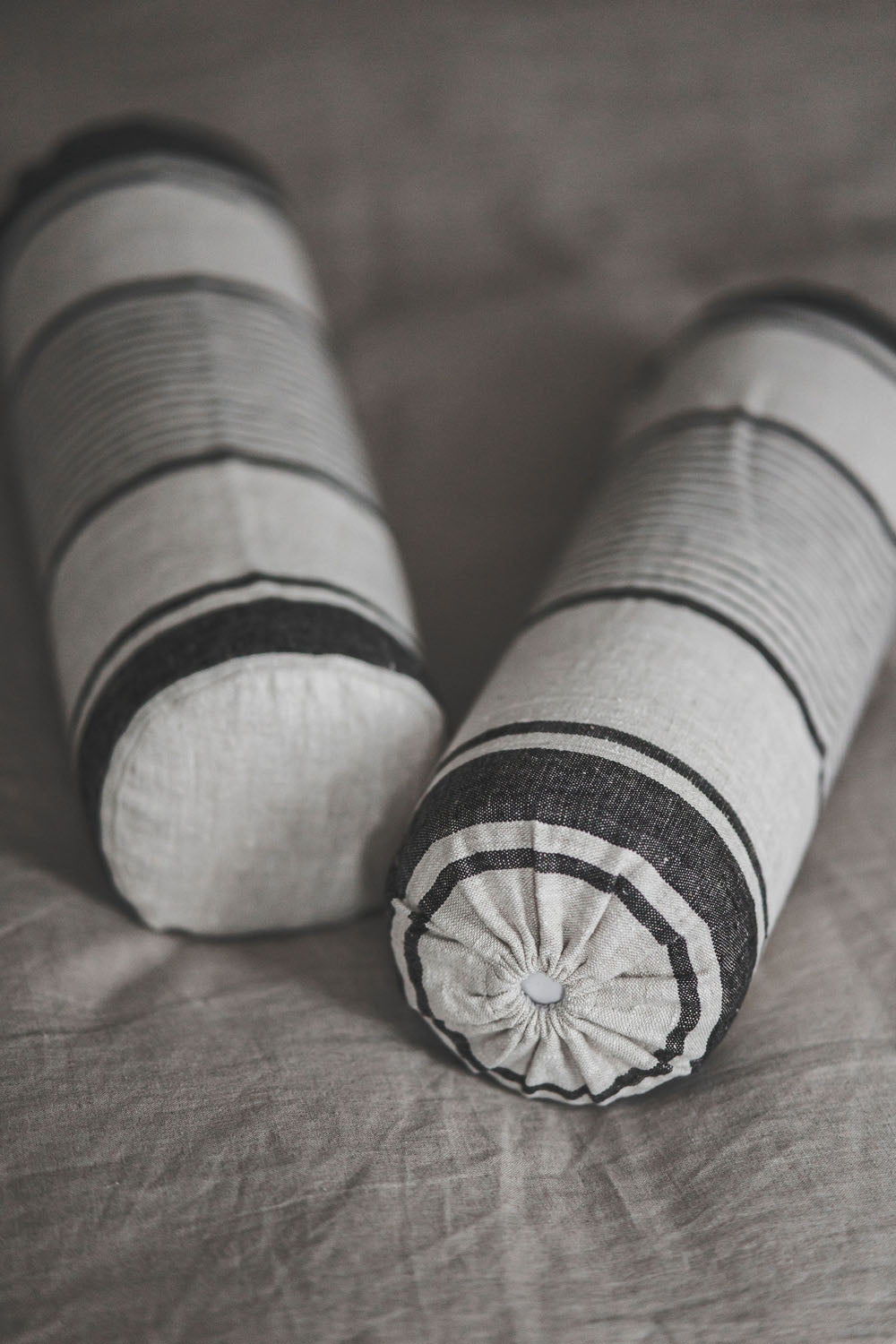 French style linen bolster pillow cover with black stripes