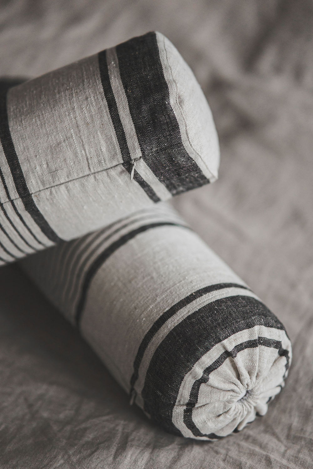 French style linen bolster pillow cover with black stripes