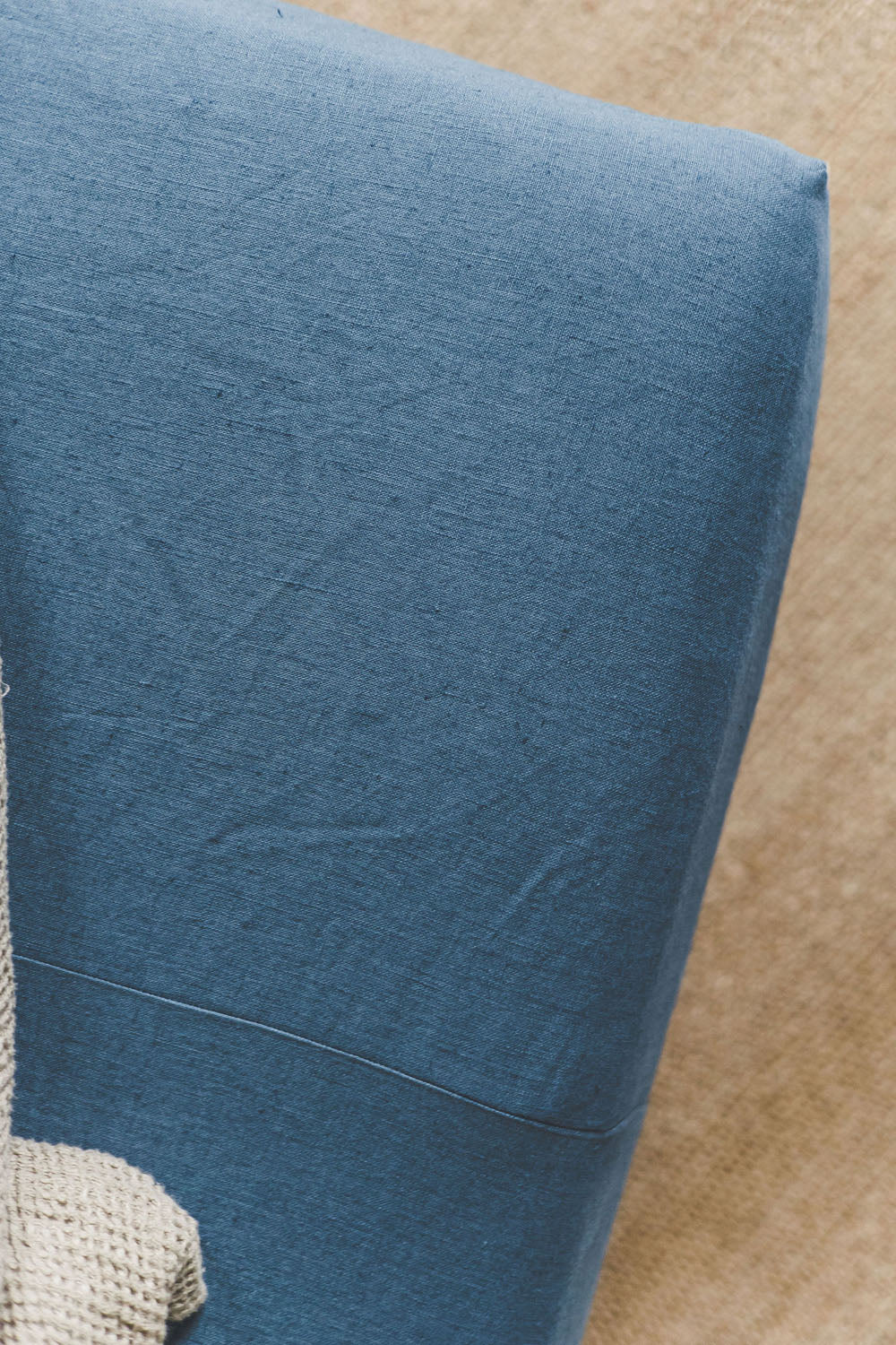 Cornflower blue linen fitted sheet