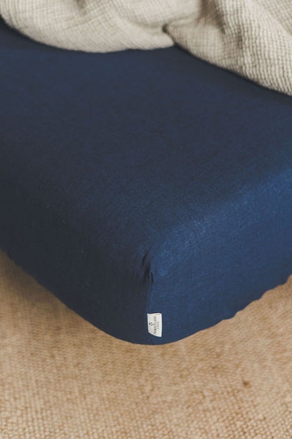 Midnight blue linen fitted sheet