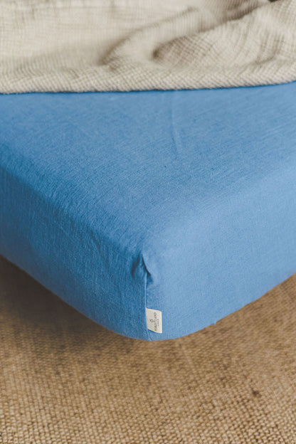 Denim blue linen fitted sheet