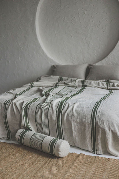 French style linen bedspread with green stripes