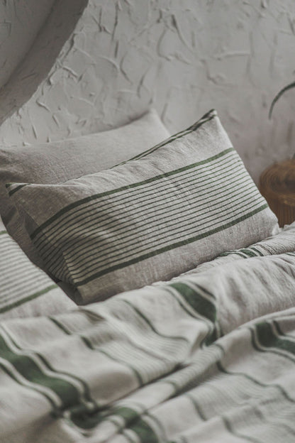 French style linen pillowcase with green stripes