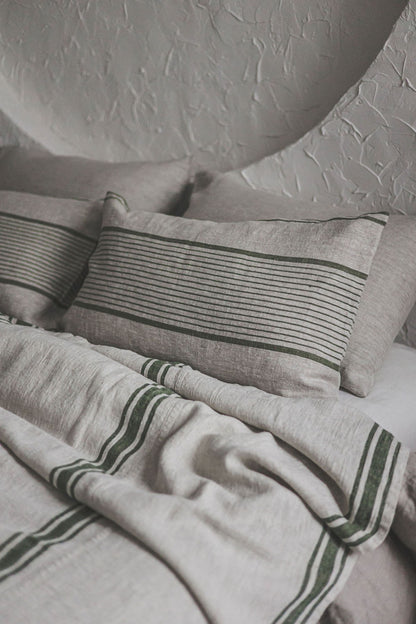 French style linen bedspread with green stripes