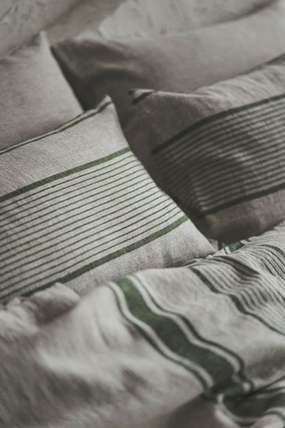 French style linen bedspread with green stripes