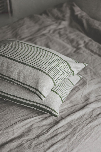 French style linen pillowcase with green stripes