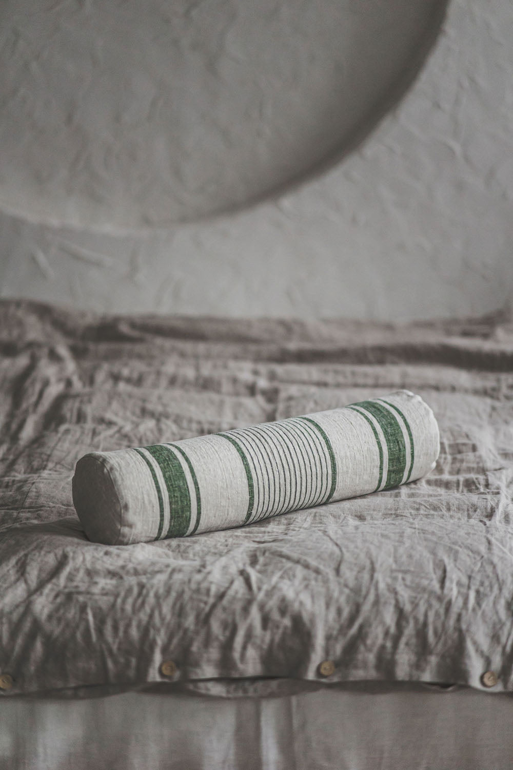 French style linen bolster pillow cover with green stripes