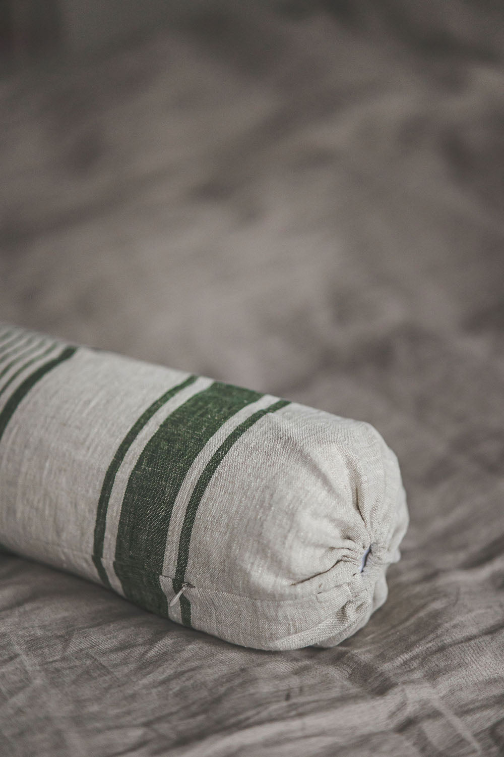 French style linen bolster pillow cover with green stripes