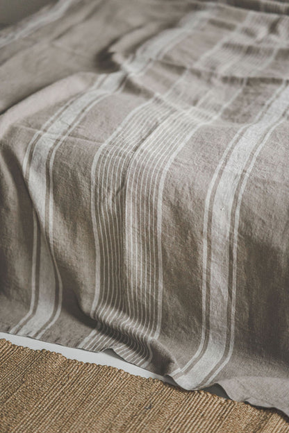 French style linen bedspread with natural stripes