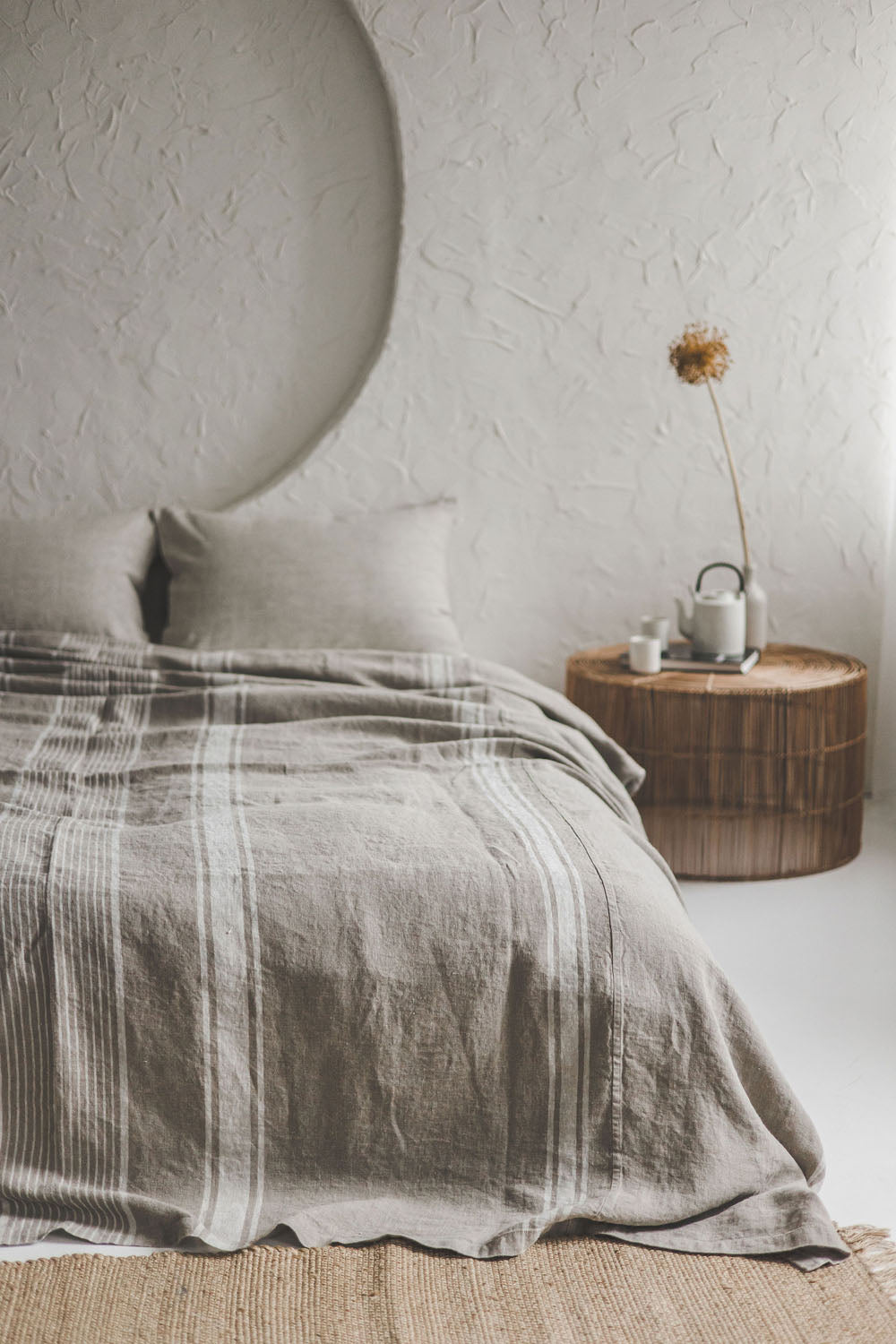 French style linen bedspread with natural stripes