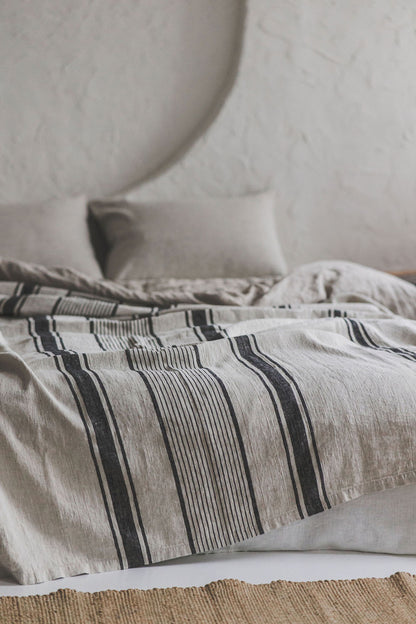 French style linen bedspread with black stripes