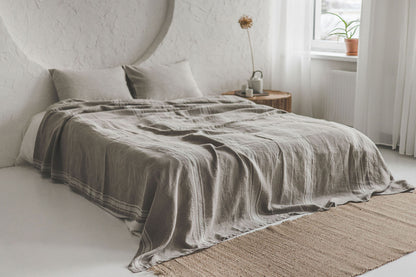 French style linen bedspread with natural stripes