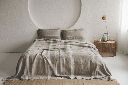 French style linen bedspread with natural stripes