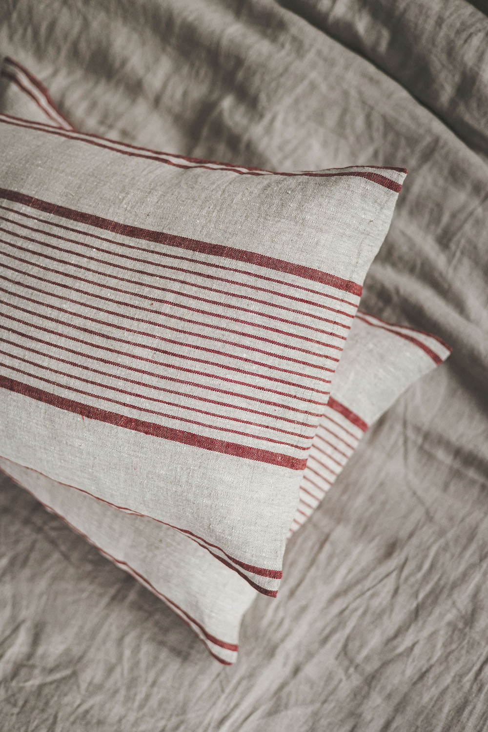 French style linen pillowcase with cherry red stripes