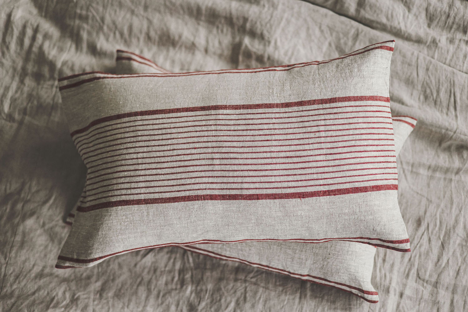 French style linen pillowcase with cherry red stripes