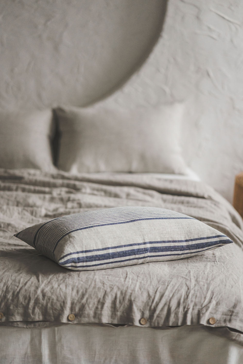 French style linen pillowcase with blue stripes