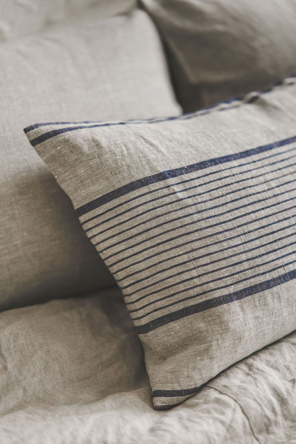 French style linen pillowcase with blue stripes