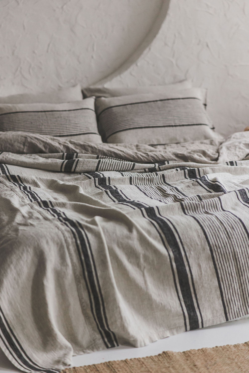 French style linen bedspread with black stripes