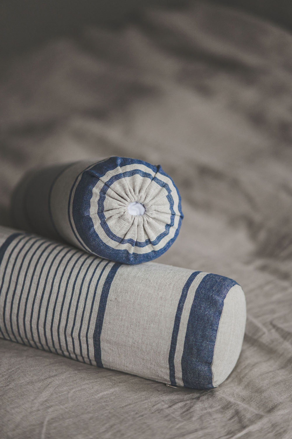 French style linen bolster pillow cover with blue stripes