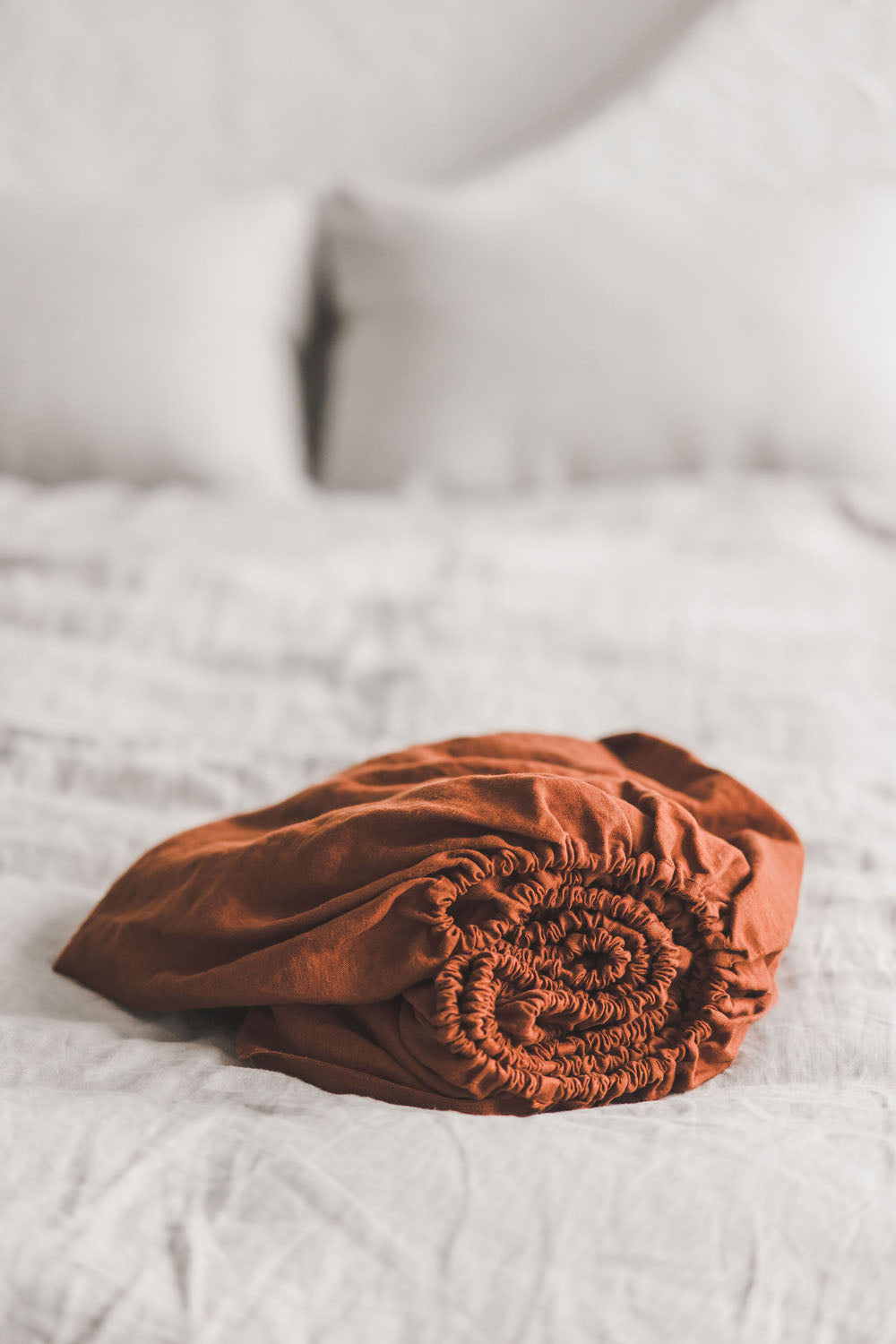 Burnt orange linen fitted sheet