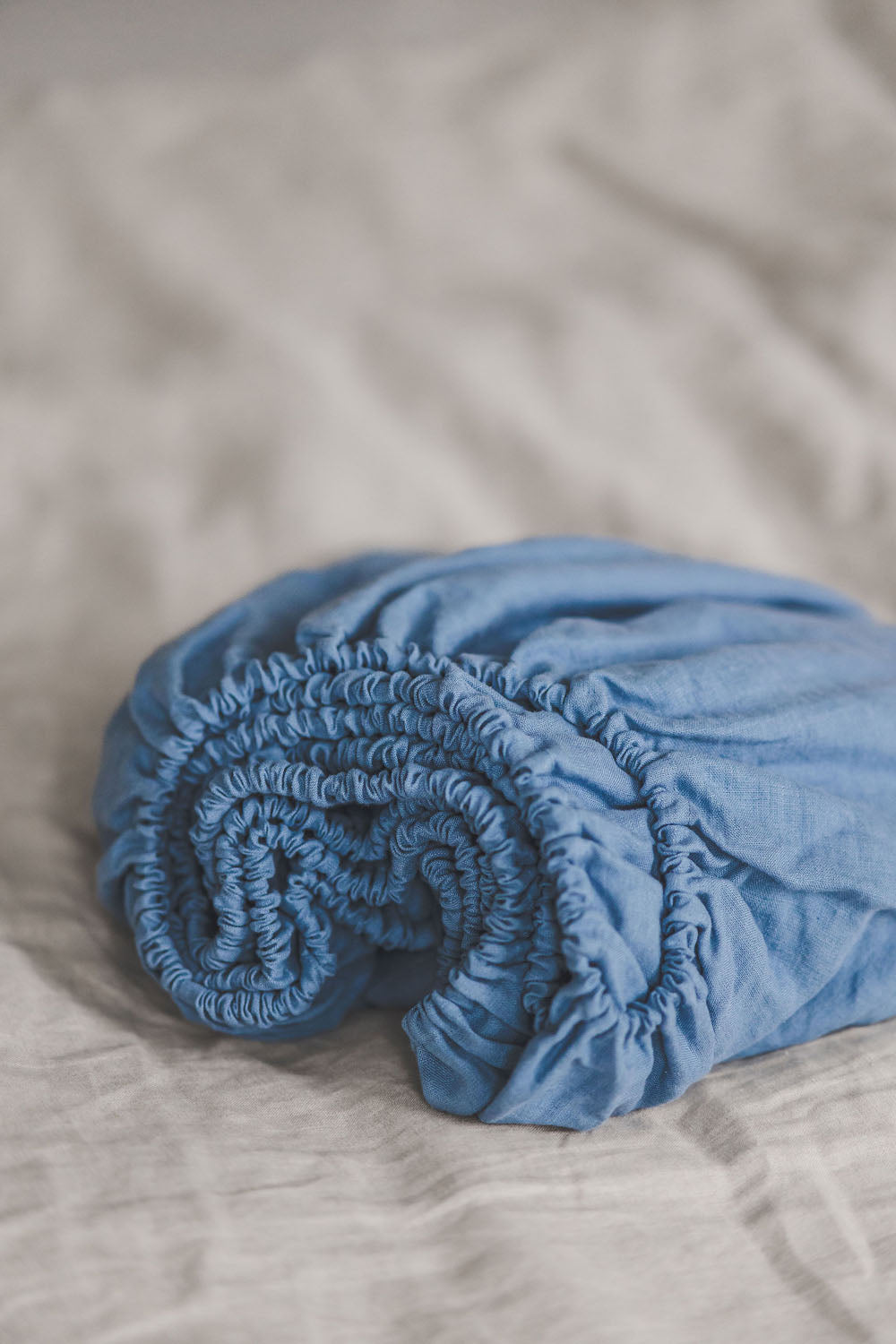 Denim blue linen fitted sheet