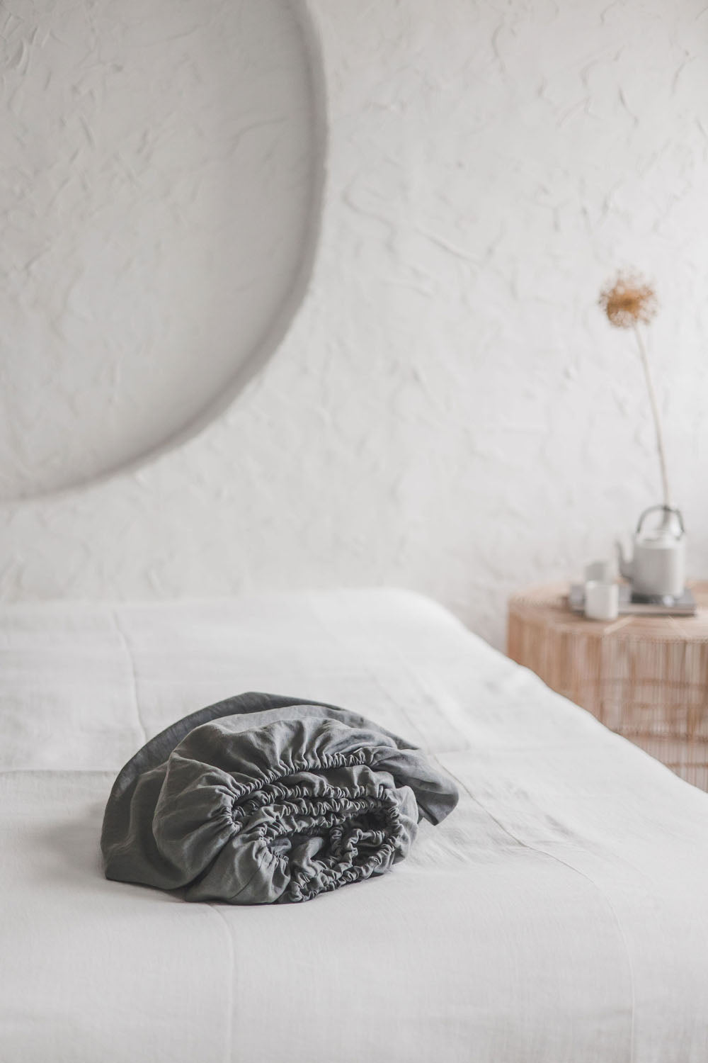 Grey linen fitted sheet