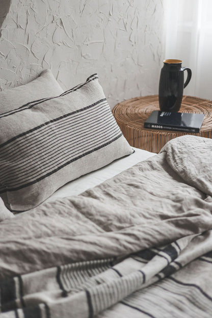 French style linen pillowcase with black stripes