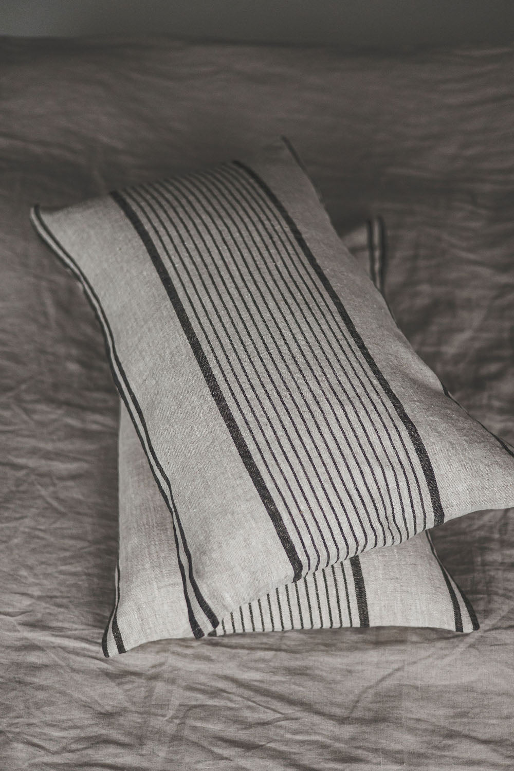 French style linen pillowcase with black stripes