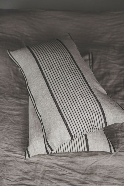 French style linen pillowcase with black stripes