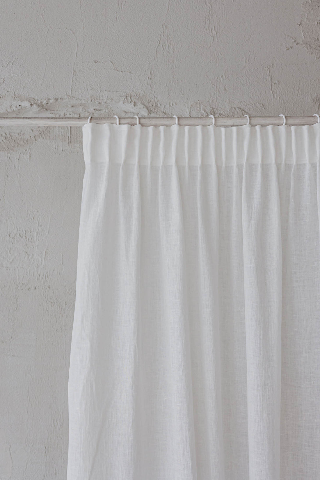 Sheer pencil pleat linen curtain in off white