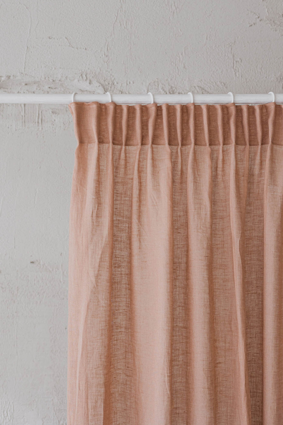 Sheer pencil pleat linen curtain in misty rose