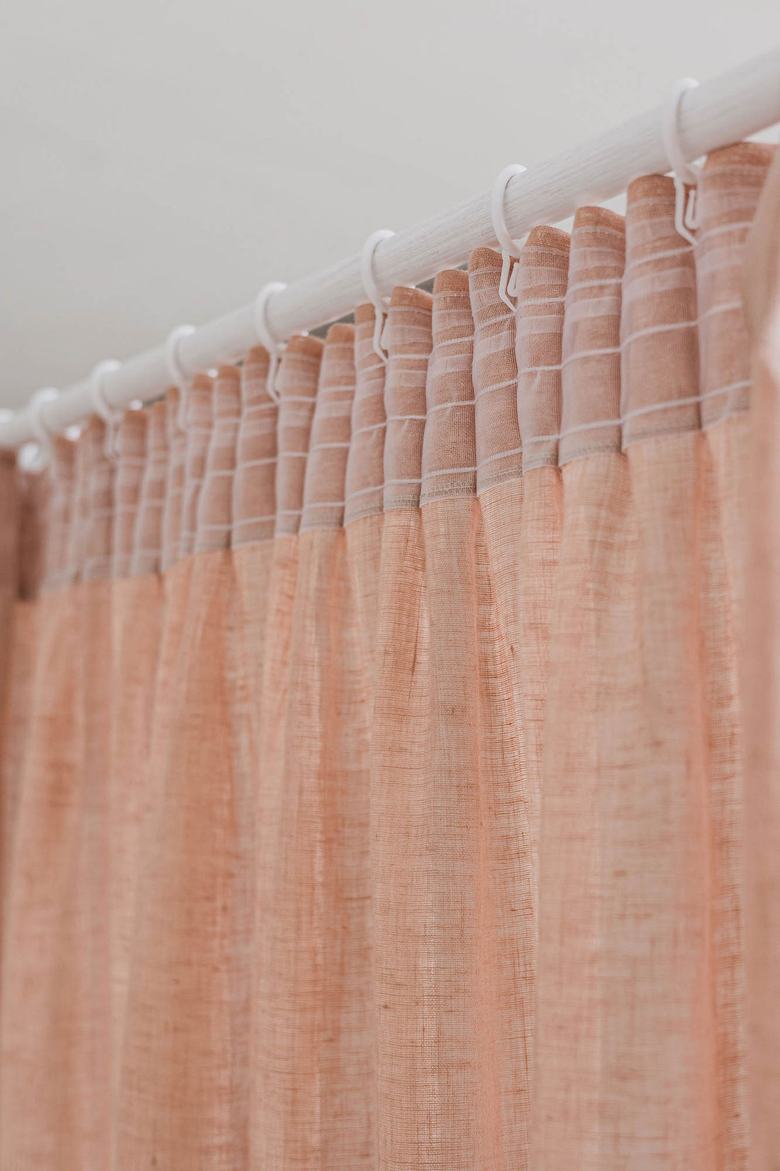 Sheer pencil pleat linen curtain in misty rose
