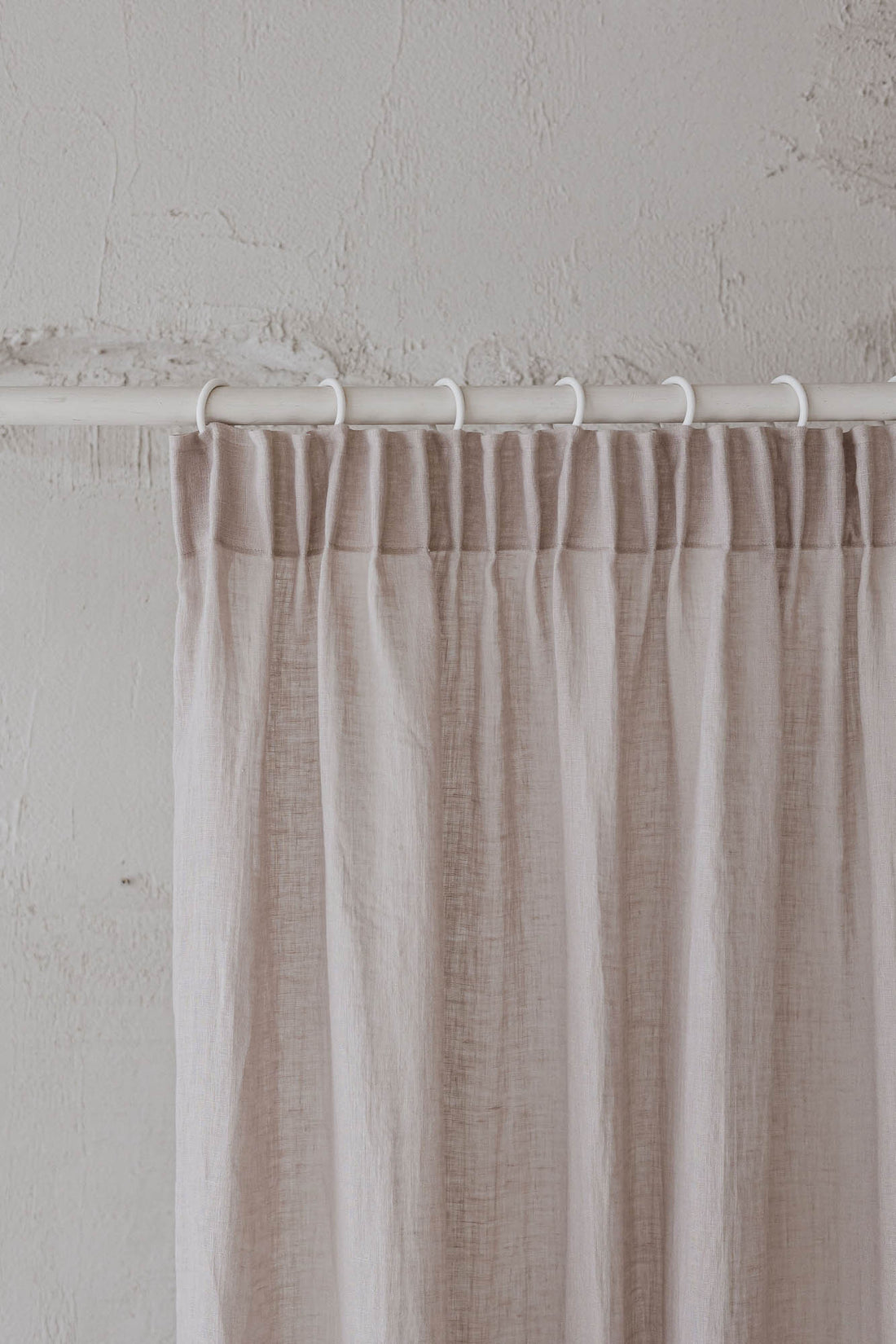 Sheer pencil pleat linen curtain in white sand