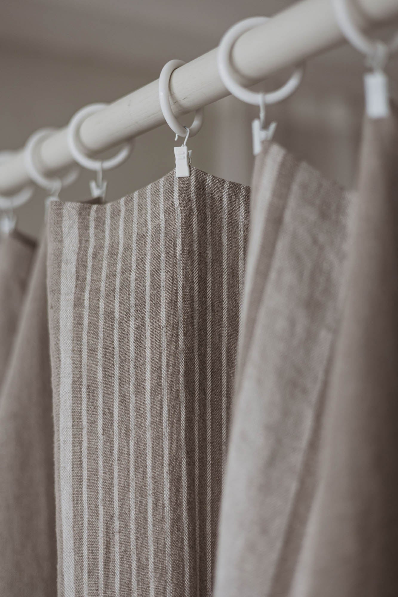 French style linen curtain with natural stripes and simple hem, for clips