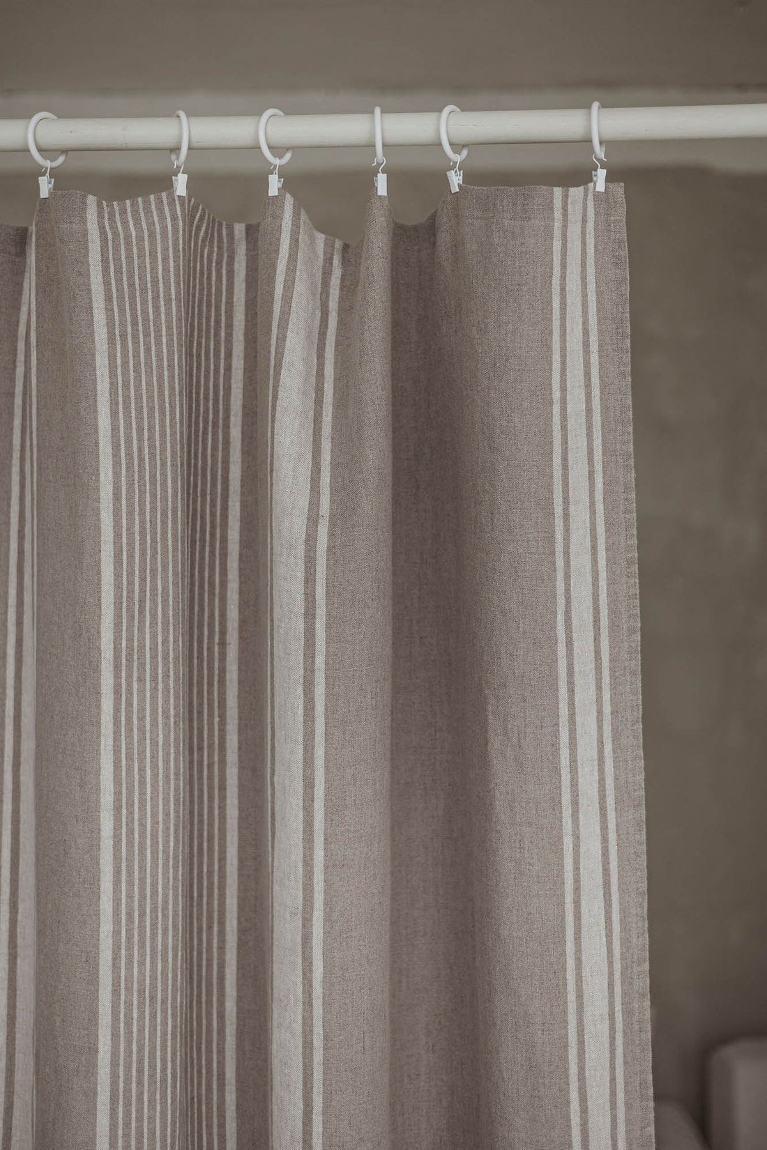 French style linen curtain with natural stripes and simple hem, for clips