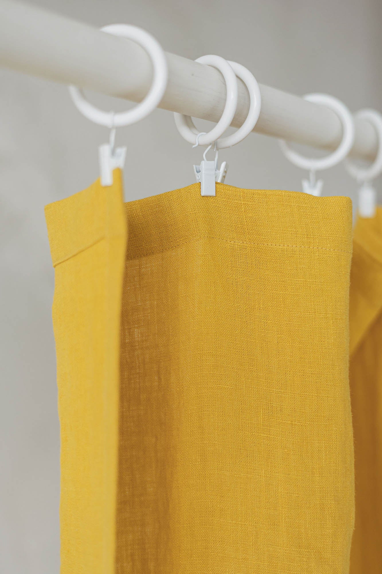 Mimosa yellow linen curtain with simple hem, for clips