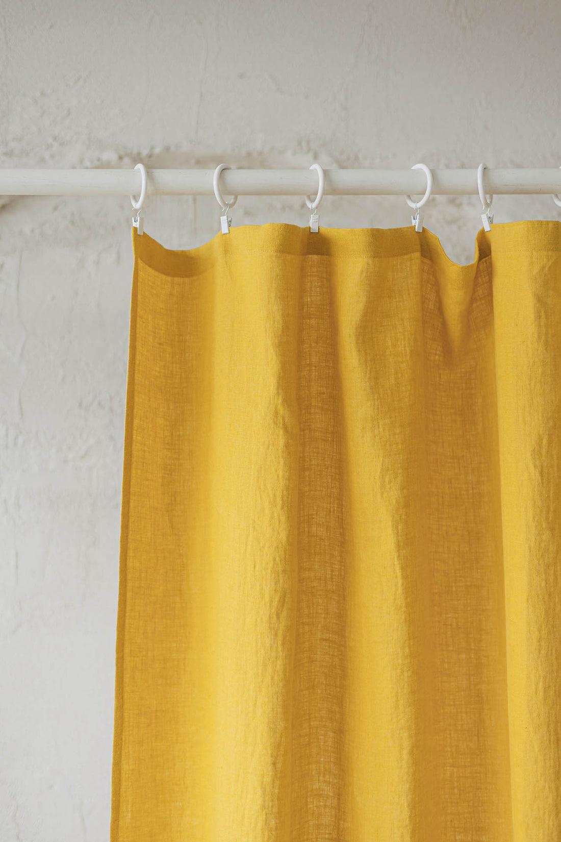 Mimosa yellow linen curtain with simple hem, for clips