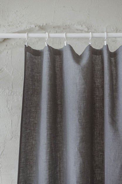 Grey linen curtain with simple hem, for clips