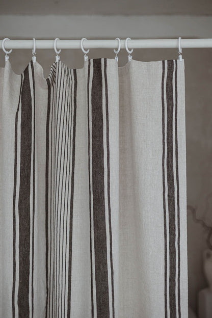 French style linen curtain with black stripes and simple hem, for clips