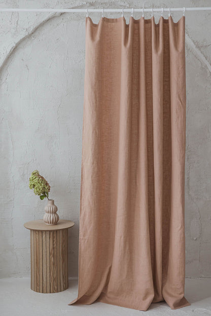 Misty rose linen curtain with simple hem, for clips