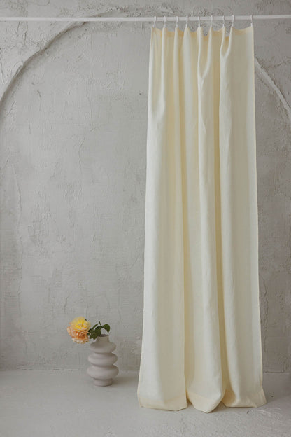 Cream linen curtain with simple hem, for clips