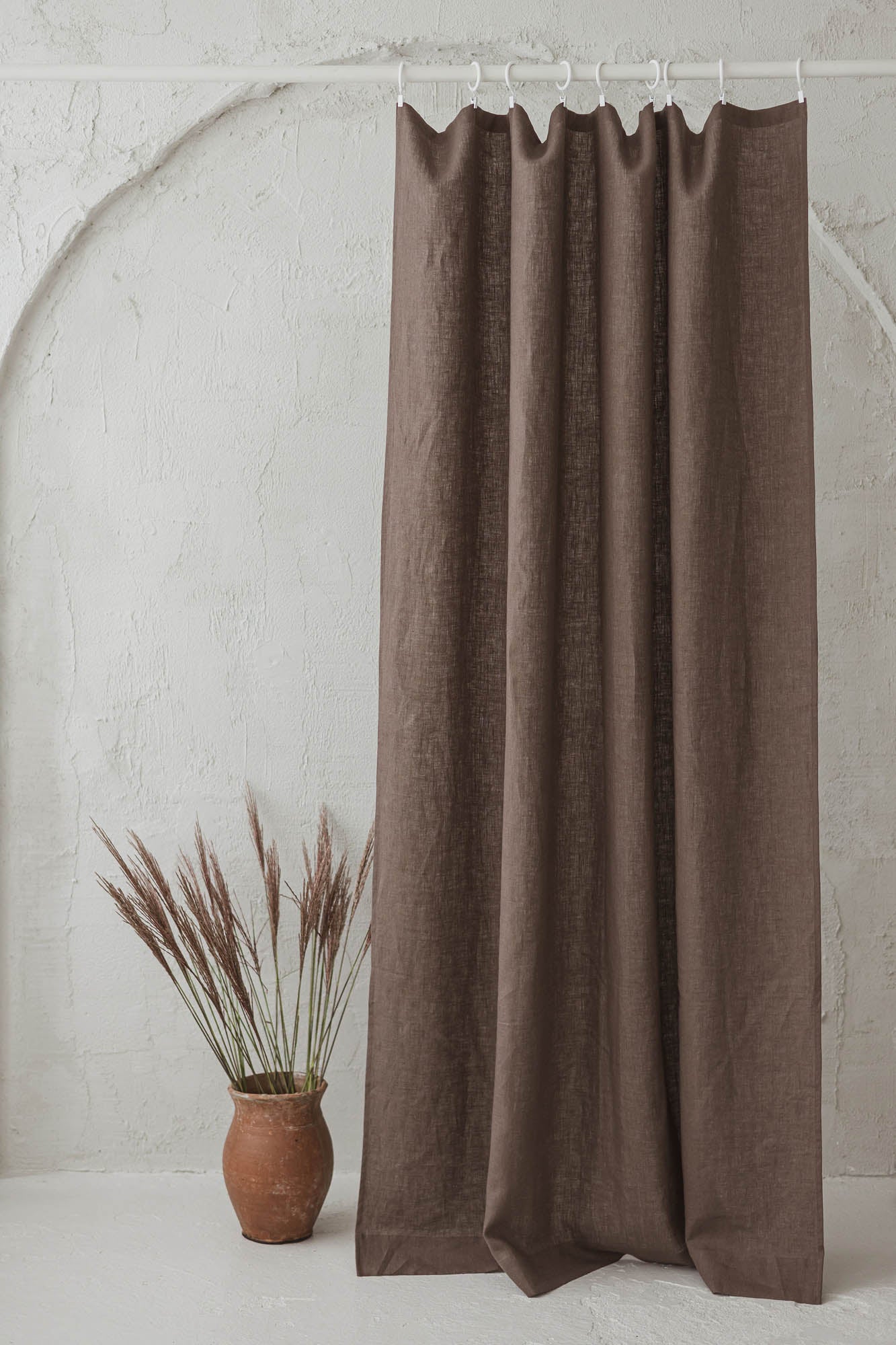 Cocoa linen curtain with simple hem, for clips