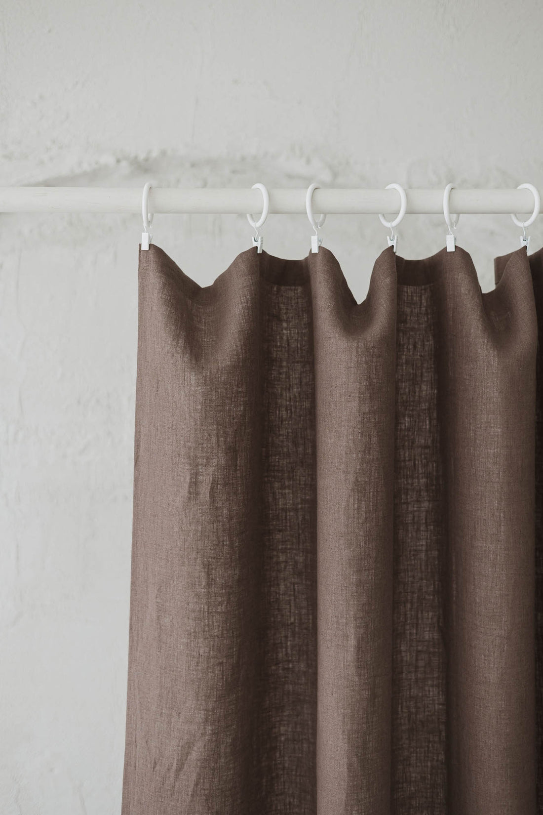 Cocoa linen curtain with simple hem, for clips