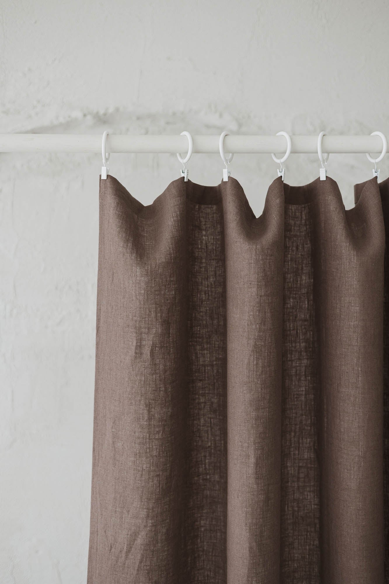 Cocoa linen curtain with simple hem, for clips