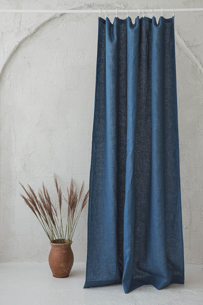 Cornflower blue linen curtain with simple hem, for clips