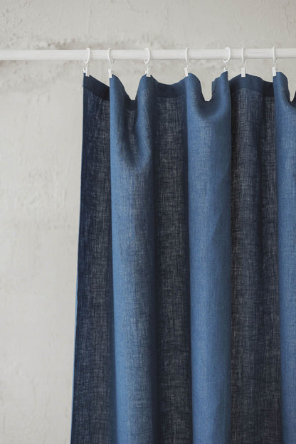 Cornflower blue linen curtain with simple hem, for clips