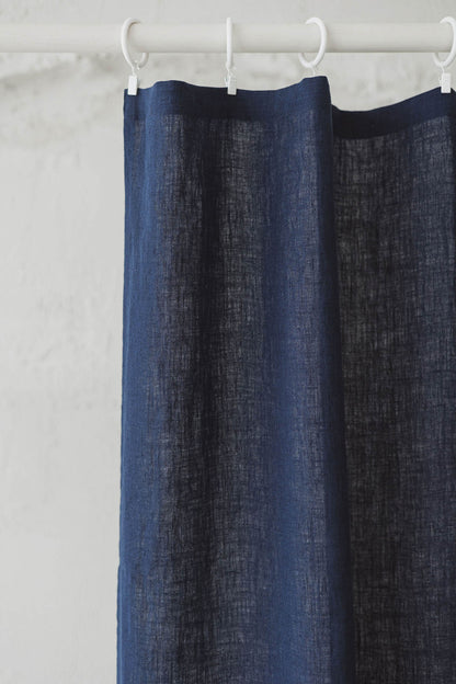 Midnight blue linen curtain with simple hem, for clips