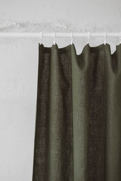 Forest green linen curtain with simple hem, for clips