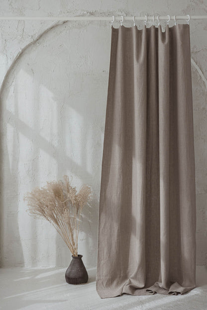 Heavyweight natural linen curtain with simple hem, for clips